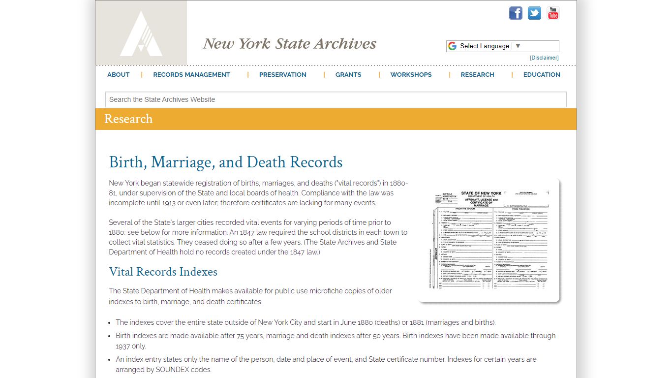 Birth, Marriage, and Death Records | New York State Archives